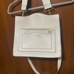 Steve Madden White Pebbled Leather Crossbody Bag with Gold Hardware